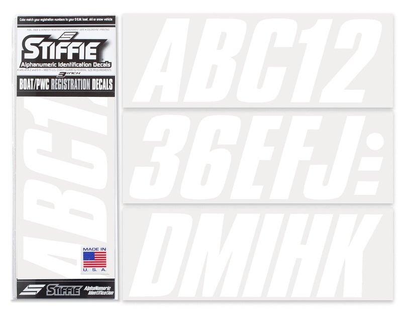 STIFFIE Shift White Boat 3" وملصقات تسجيل PWC – أرقام، حروف، ملصقات - Image 1